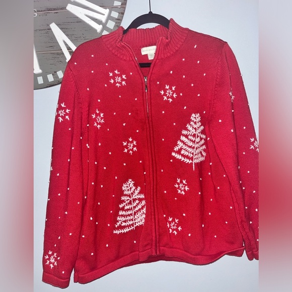 - - Appleseeds red cotton Christmas snowflake zip up sweater size XL - Picture 1 of 5